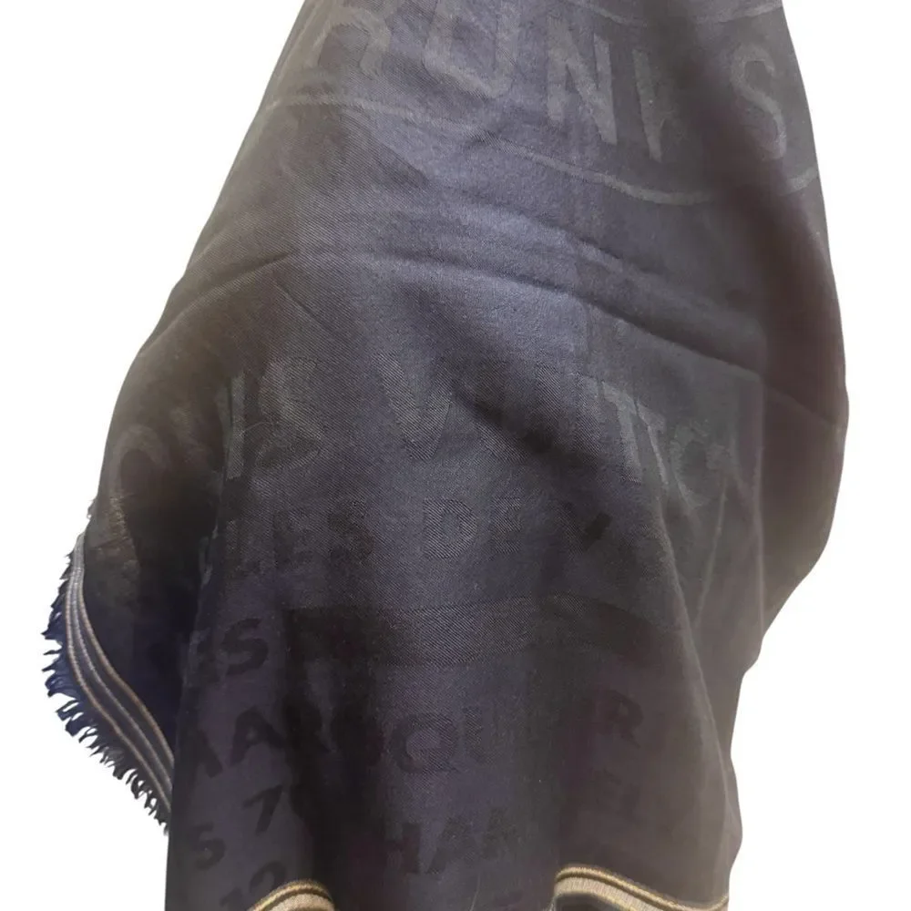 Louis Vuitton Semi Sheer Navy Blue Large Square Shawl Wrap